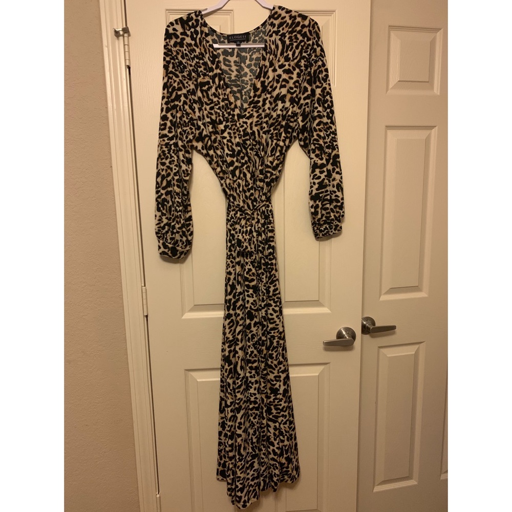 Eloquii Leopard Print Long Sleeved Maxi Dress